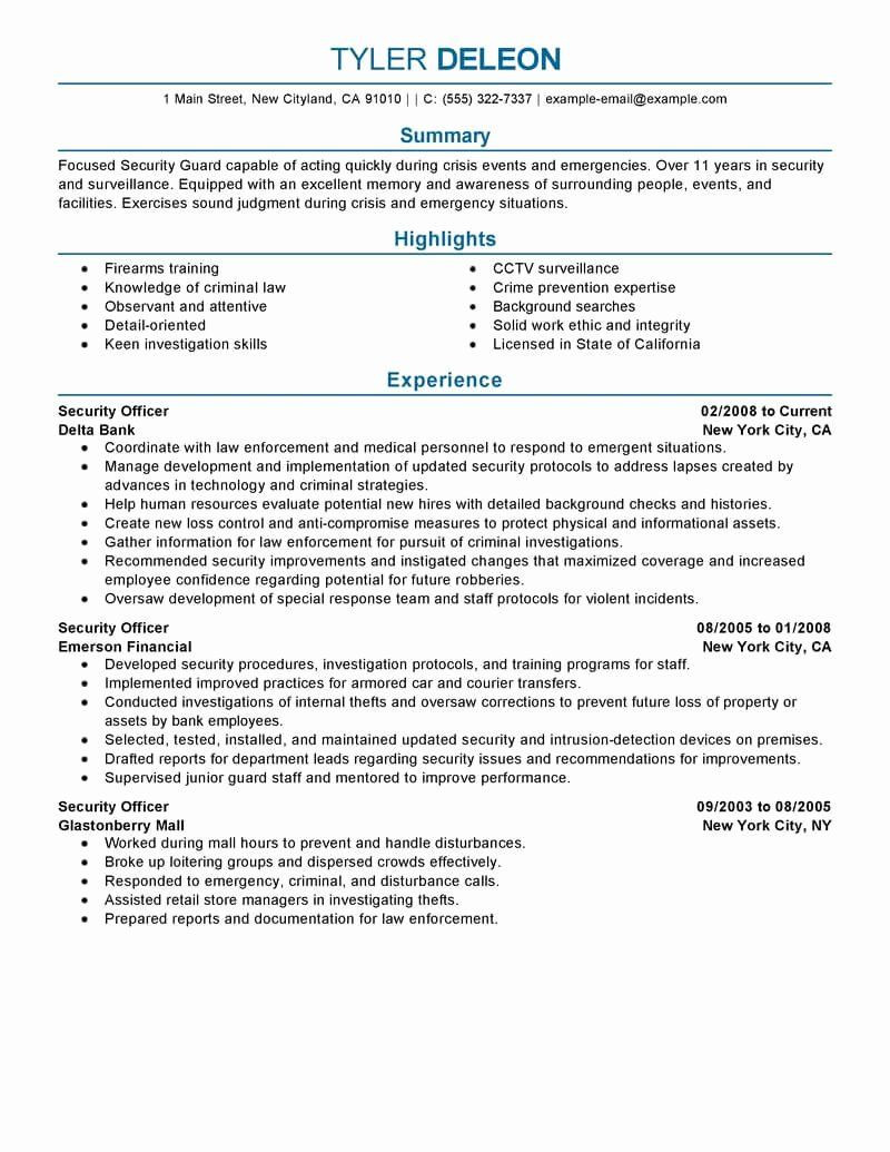 Sample Resume for Security Officer Position Security Guard Resume Examples Ideas – Shefalitayal