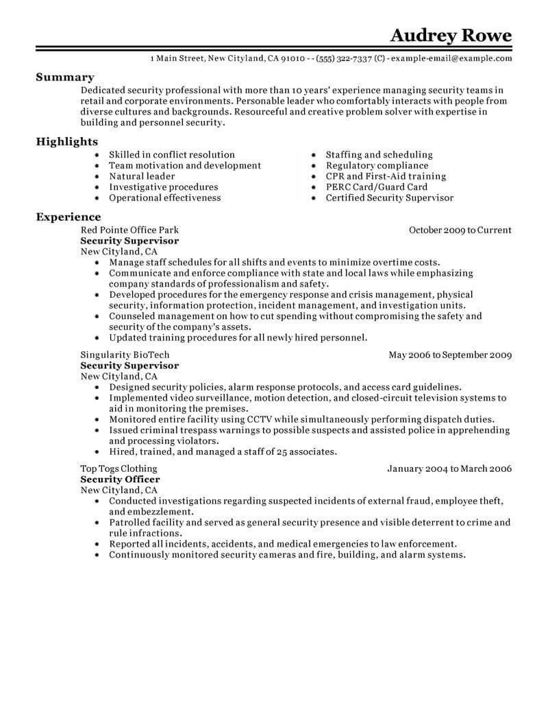 Sample Resume for Security Officer Supervisor Best Security Supervisor Resume Example From Professional Resume …