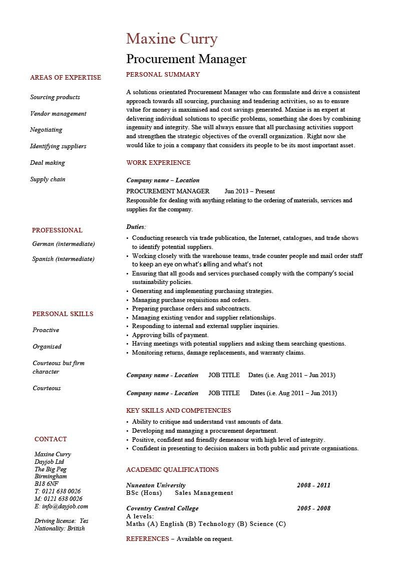Sample Resume format for Purchase Executive Procurement Manager Resume Template, Example, Cv, Doc, India, Pdf …