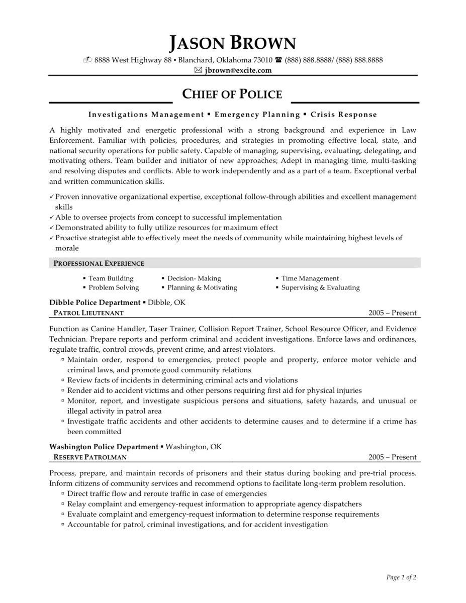 Sample Resume Objectives for Law Enforcement Law Enforcement Skills for Resume Chief Police Officer Experience …