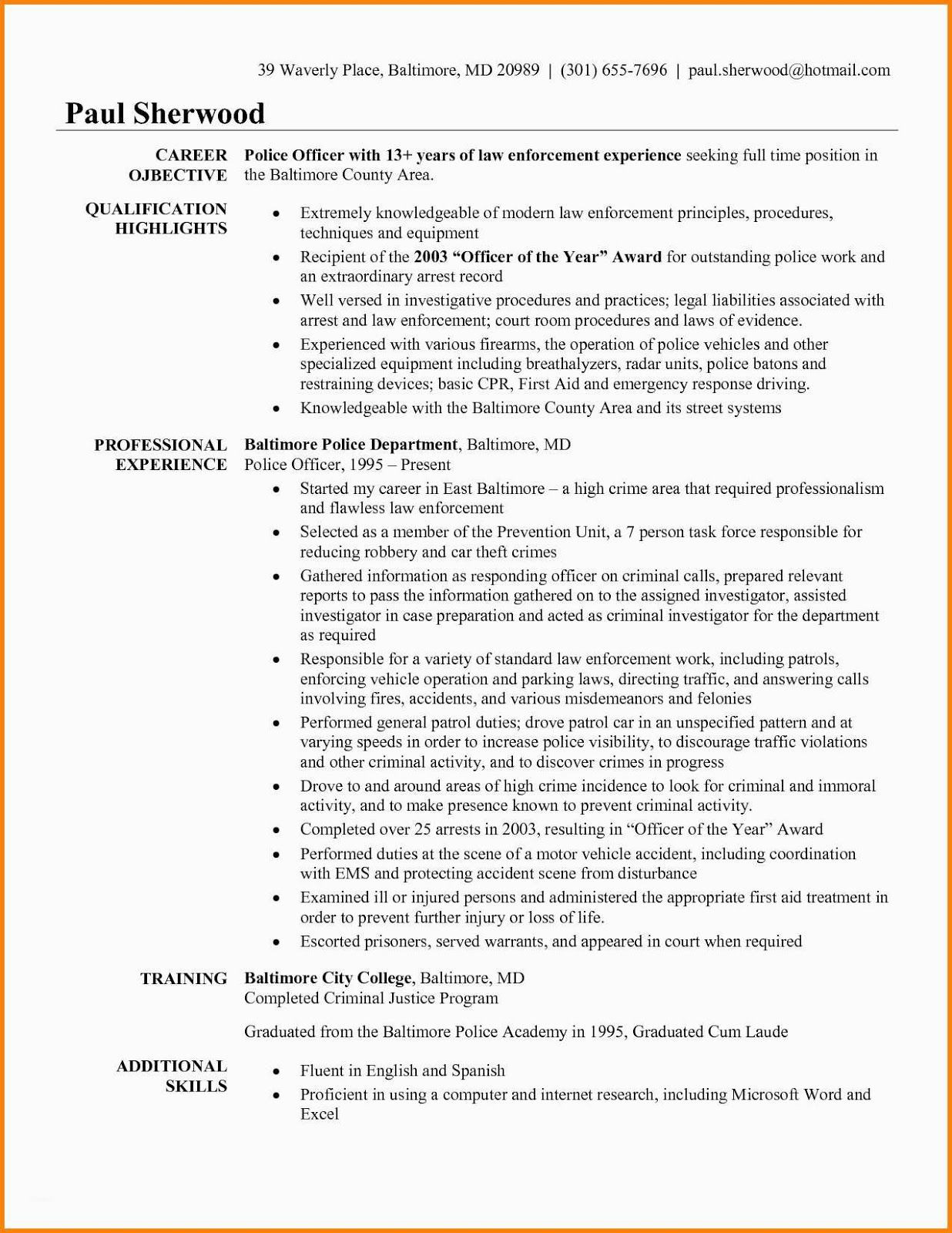 Sample Resume Objectives for Law Enforcement Police Officer Resume Templates, Police Officer Resume Templates …