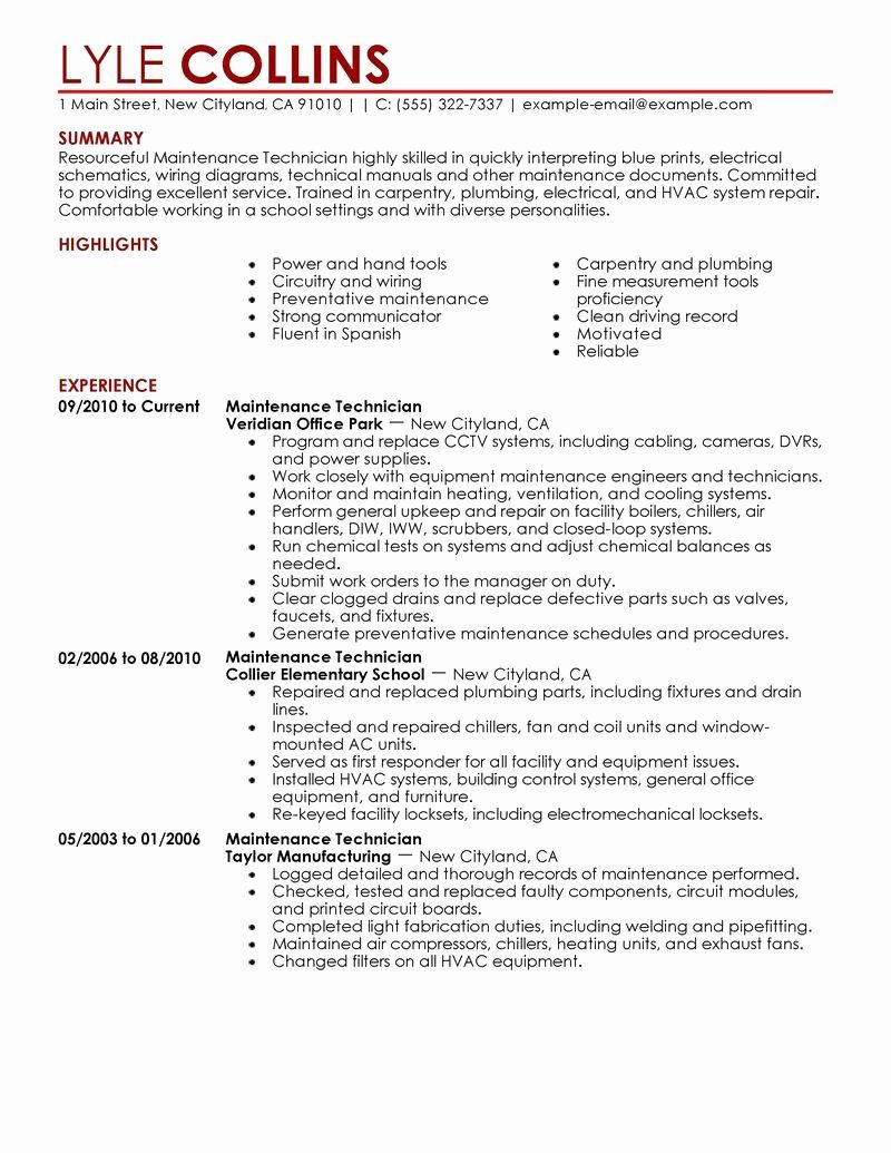 Sample Resume Objectives for Maintenance Mechanic Maintenance Job Description Resume Best Of Maintenance Technician …