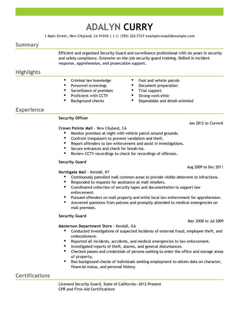 Sample Resume Objectives for Security Officer Security Guard Cv Objective October 2021