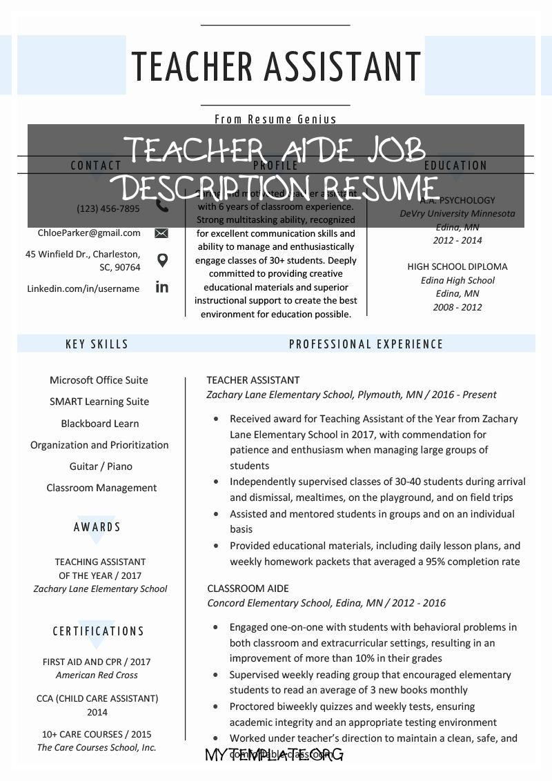 Sample Resume Objectives for Teachers Aide Duties Of A Teacher Aide