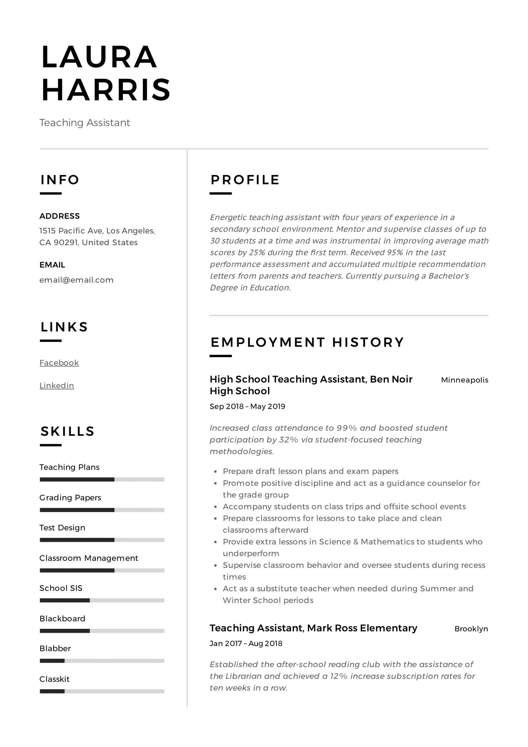 Sample Resume Objectives for Teachers Aide Teaching assistant Resume & Writing Guide  12 Templates Pdf