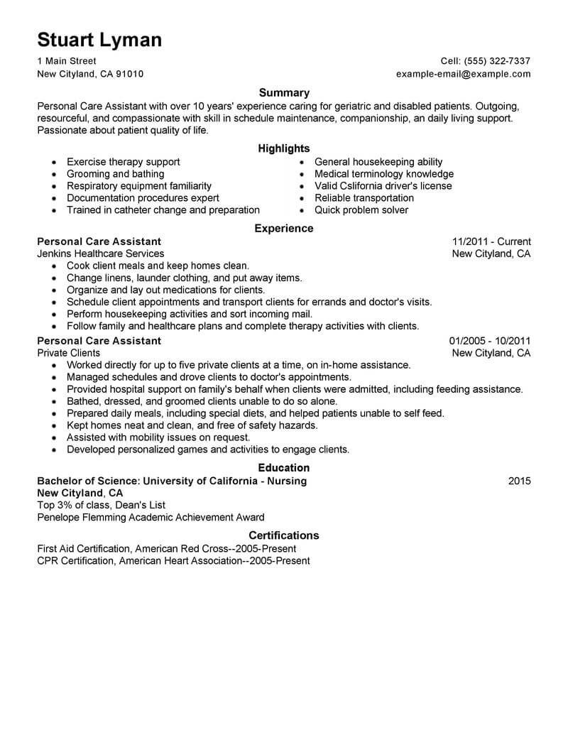 Sample Resume Of assistant In Nursing Aged Care Home Care attendant Resume Example September 2021