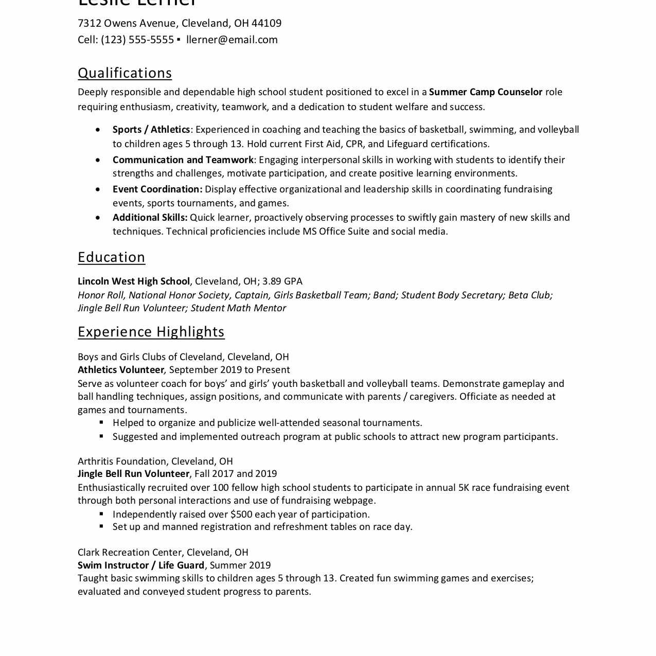 Sample Resume Skills for It Students Resume Skills for High School Students with Examples