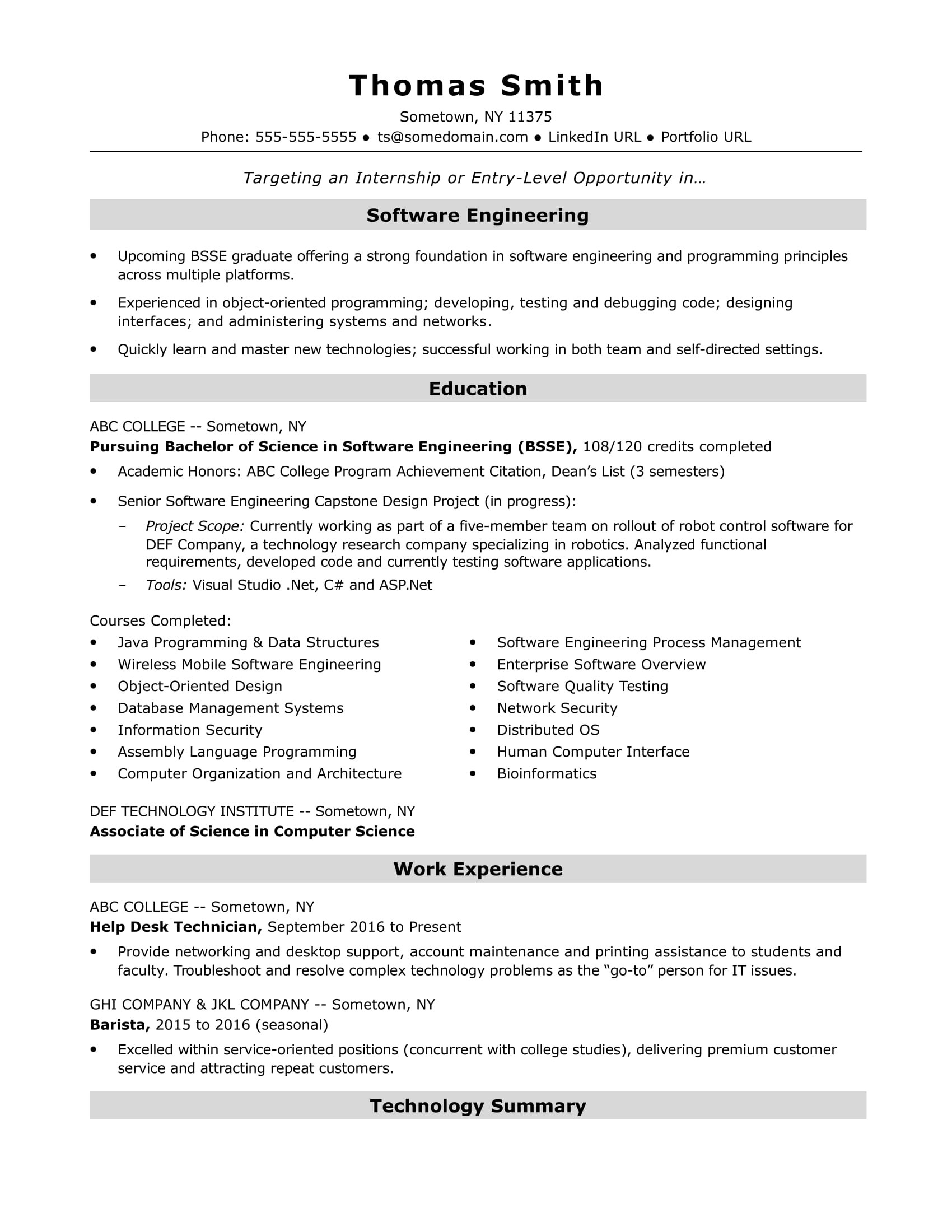 Sample Resume software Engineer Entry Level Entry-level software Engineer Resume Sample Monster.com