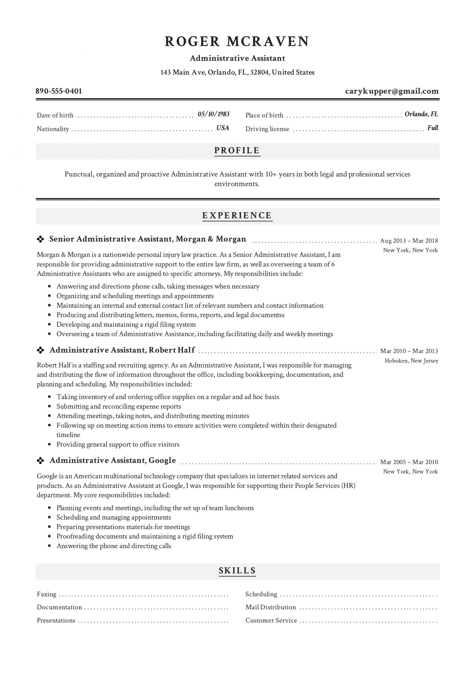 Sample Resume Templates for Administrative assistant Free Administrative assistant Resume Sample, Template, Example, Cv …