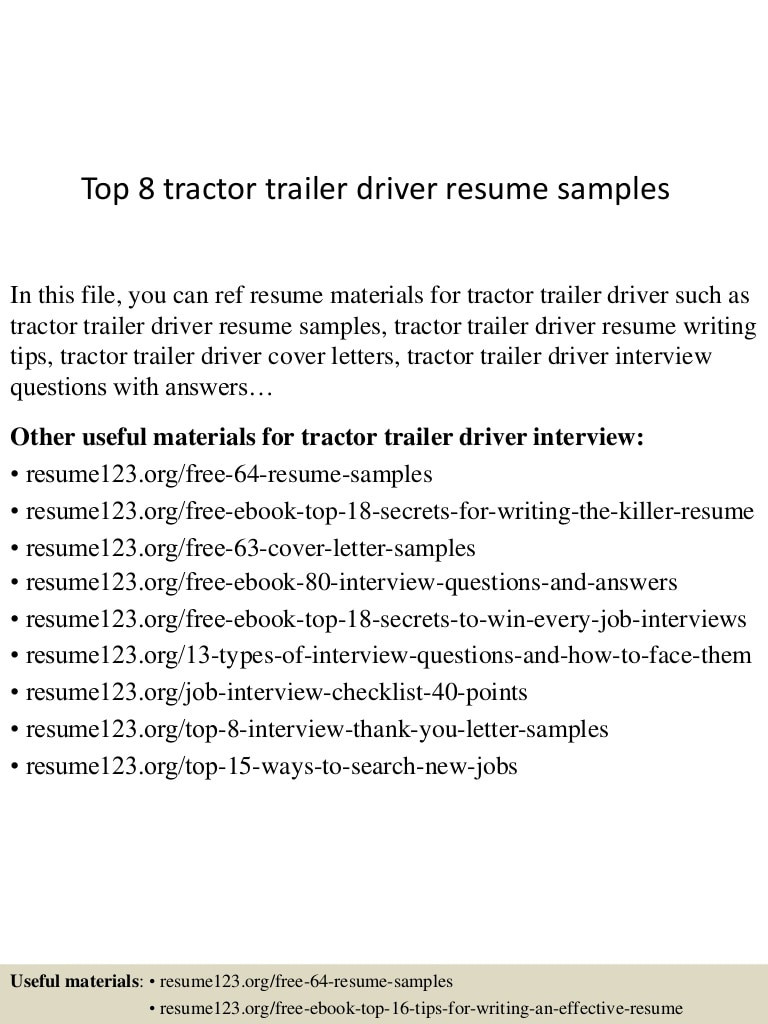 Tractor Trailer Truck Driver Resume Sample top 8 Tractor Trailer Driver Resume Samples