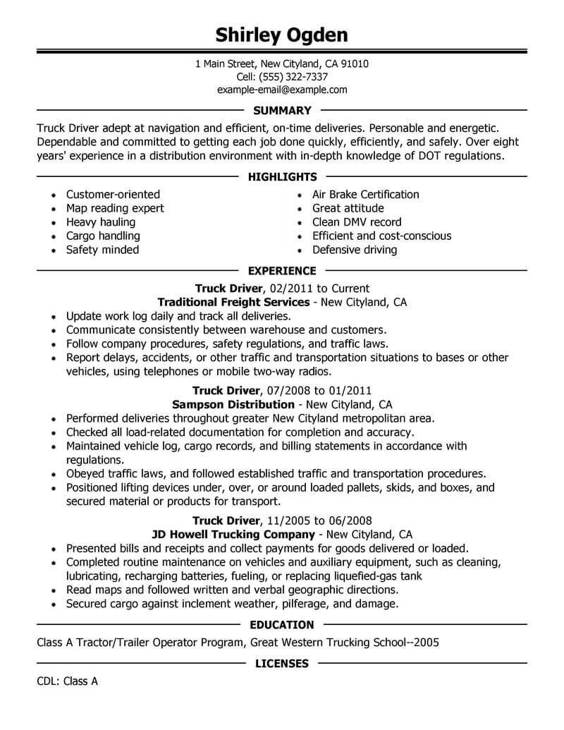 Tractor Trailer Truck Driver Resume Sample Truck Driver Resume Good Resume Examples, Resume Examples, Job …
