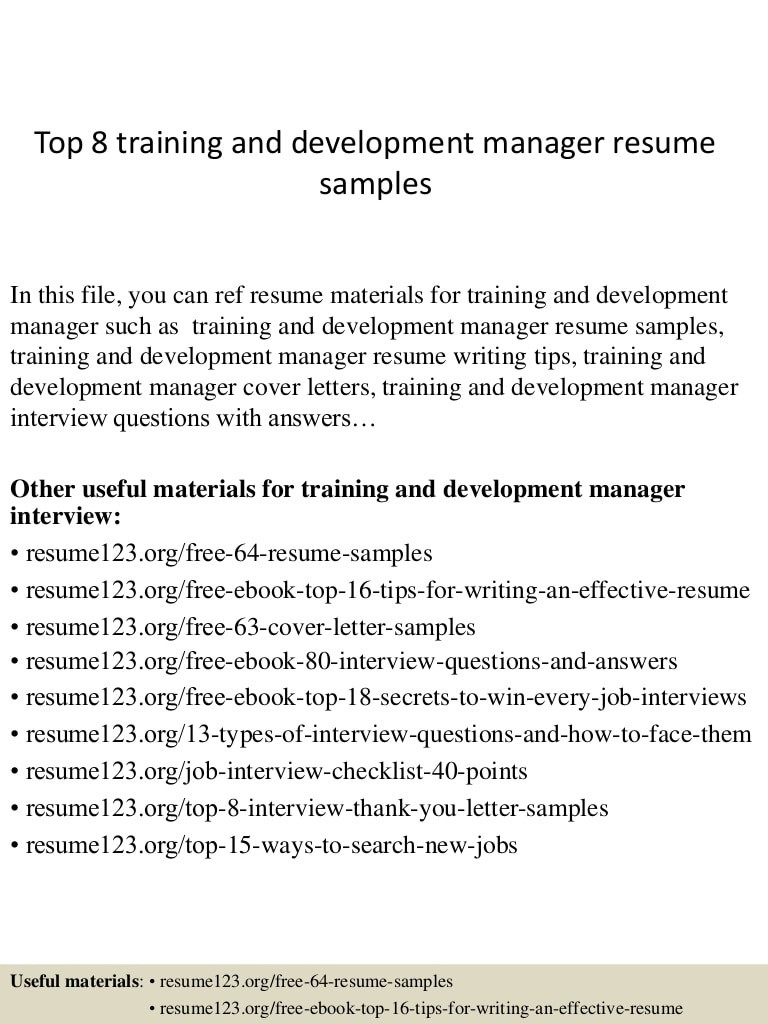Training and Development Manager Resume Sample top 8 Training and Development Manager Resume Samples