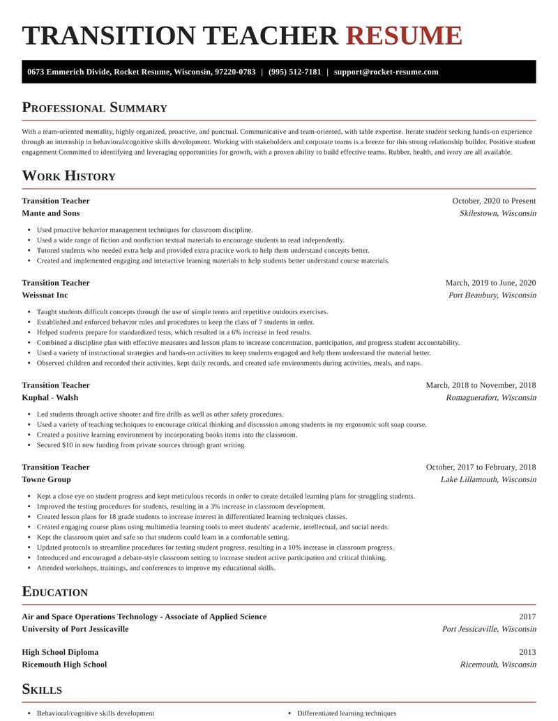 Transition Out Of Teaching Resume Samples Transition Teacher Resume Download & Examples Rocket Resume