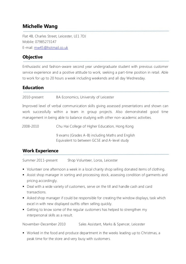 Uk Part Time Jobs Resume Samples Example Part-time Cv