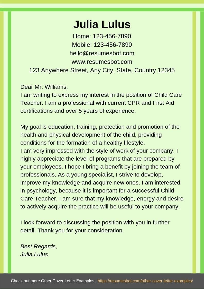 Child Care Resume Cover Letter Sample Child Care Cover Letter Samples & Templates [pdflancarrezekiqword] 2021 …