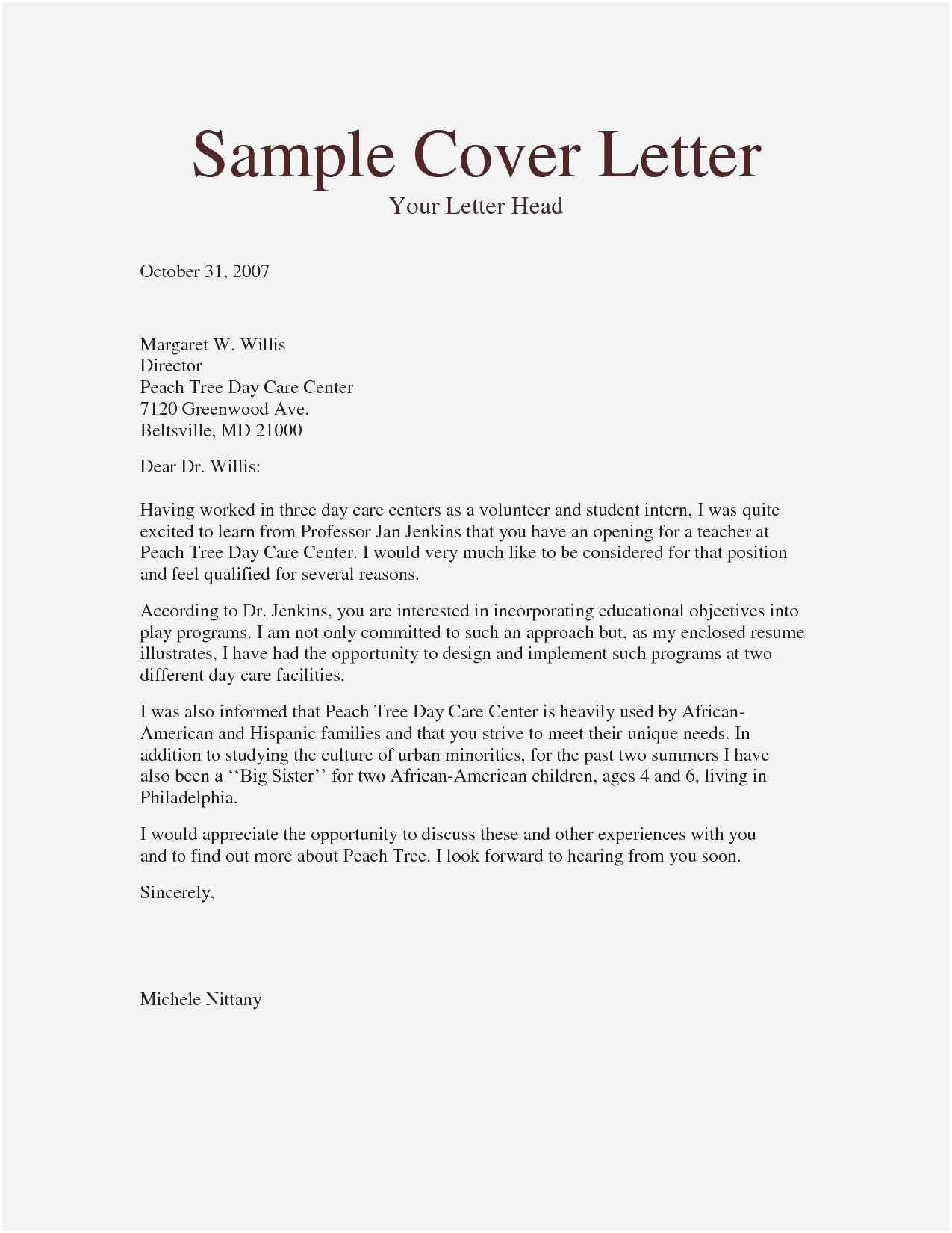 Child Care Resume Cover Letter Sample Letter Of Commitment Template Unique Free Download 60 Letter …