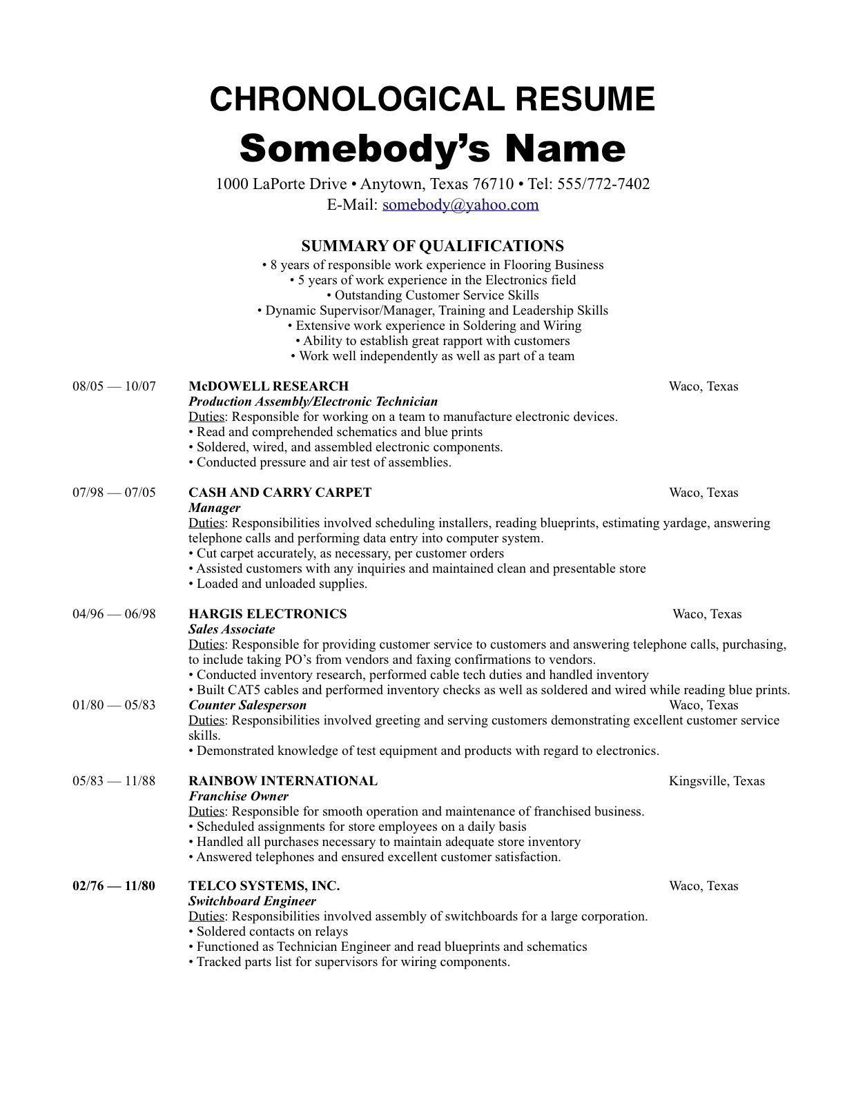 Chronological Resume Sample for Fresh Graduate Resume format Reverse Chronological Chronological Resume …