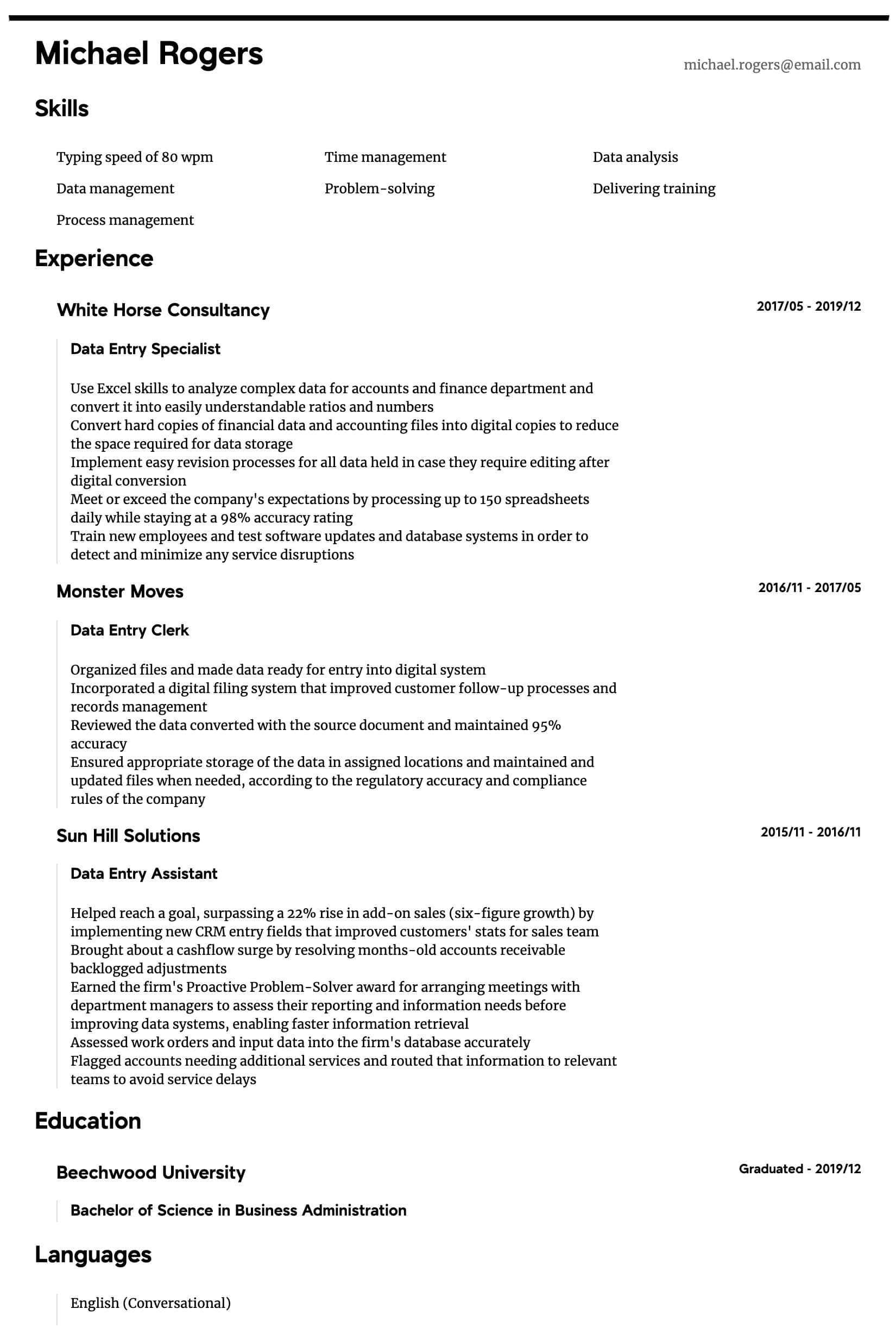 Data Entry Job Description Resume Sample Data Entry Resume Samples All Experience Levels Resume.com …