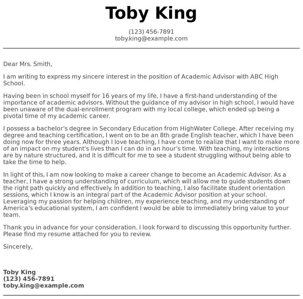 Entry Level Academic Advisor Resume Sample Academic Advisor Cover Letter Examples, Samples & Templates …