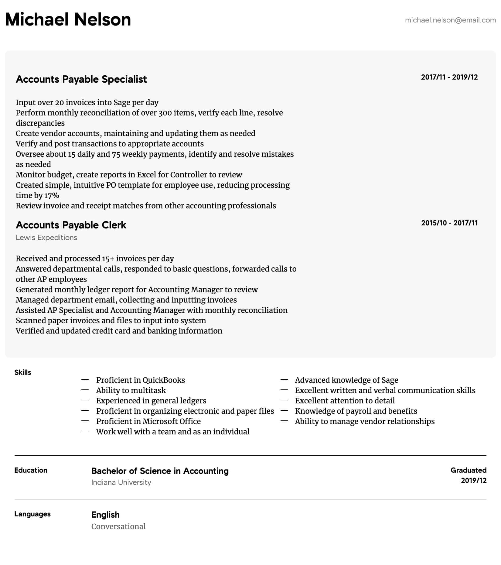 Entry Level Accounting Jobs Resume Sample Accounts Payable Resume Samples All Experience Levels Resume …