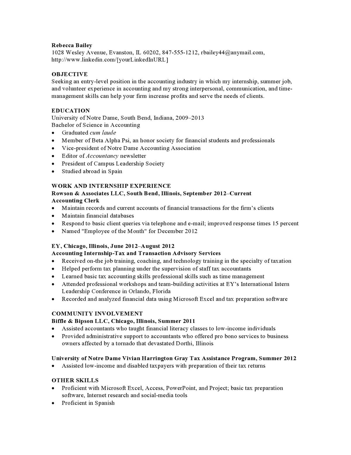 Entry Level Accounting Jobs Resume Sample Resume Samples Templates Examples Vault.com