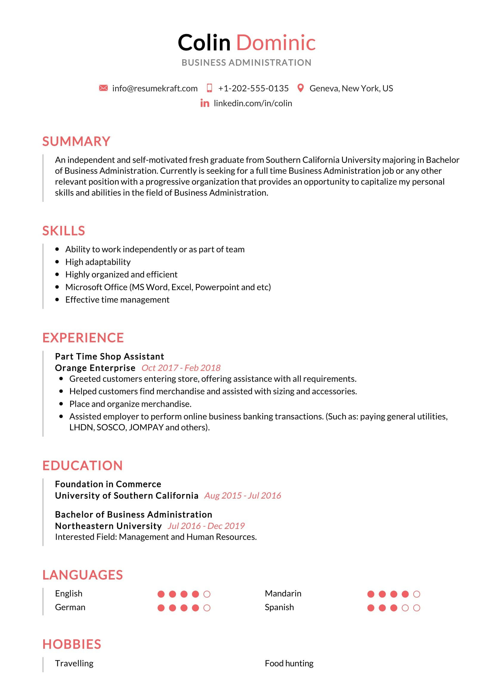 Entry Level Business Administration Resume Sample Business Administration Resume Sample 2021 Writing Tips …
