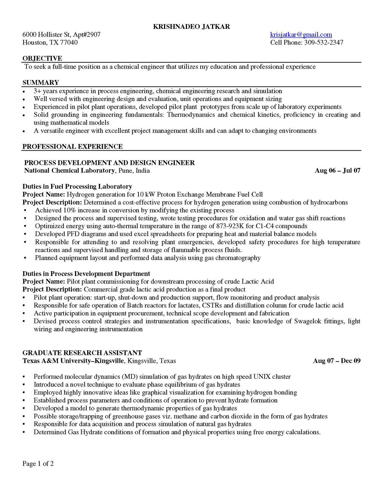 Entry Level Chemical Engineering Resume Sample Chemical Engineer Resume October 2021