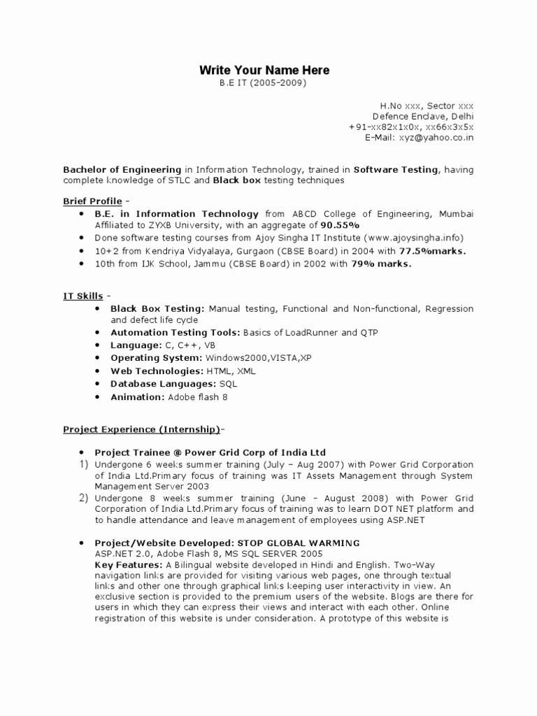 Entry Level Manual Qa Tester Resume Sample 5 Years Testing Experience Resume format – Resume Templates …