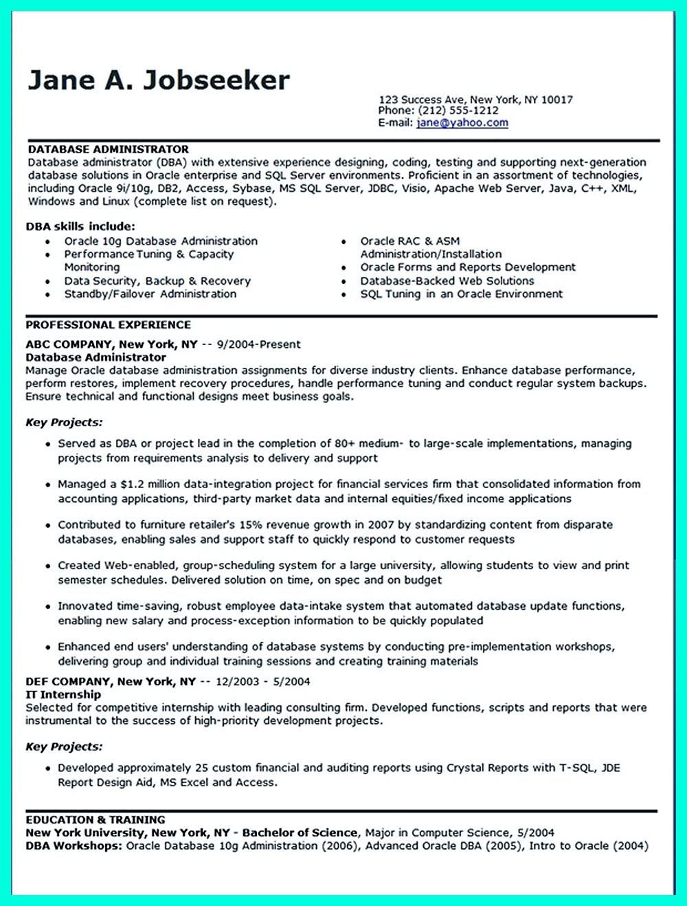 Oracle Dba Sample Resumes for Experienced High Impact Database Administrator Resume to Get Noticed Easily … Oracle Dba Sample Resumes for Experienced High Impact Database Administrator Resume to Get Noticed Easily …