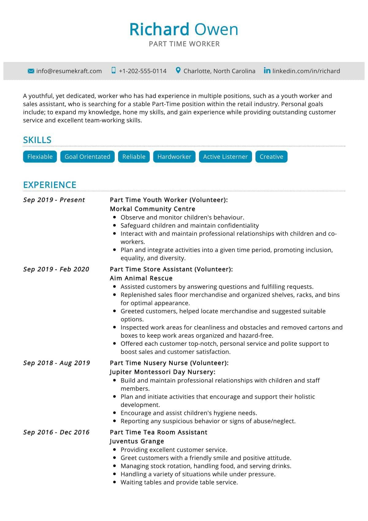 Part Time Job Resume Sample Canada Part-time Job Resume Sample 2021 Writing Tips – Resumekraft