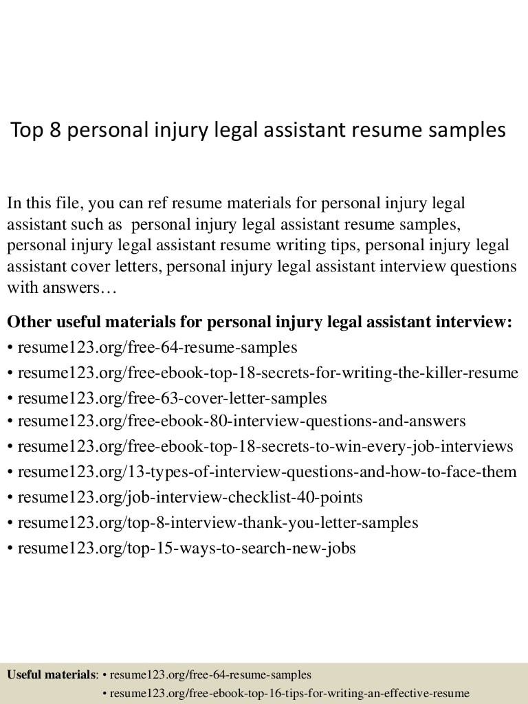 Personal Injury Legal assistant Resume Sample top 8 Personal Injury Legal assistant Resume Samples