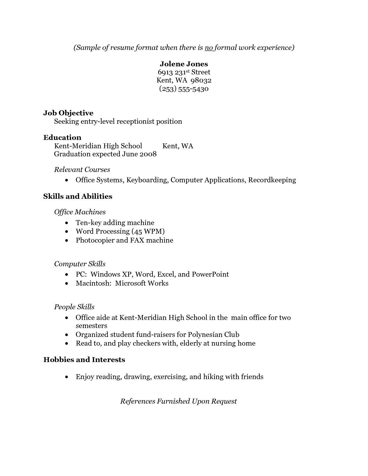Resume for Beginners with No Experience Sample Free Resume Templates No Work Experience #experience …