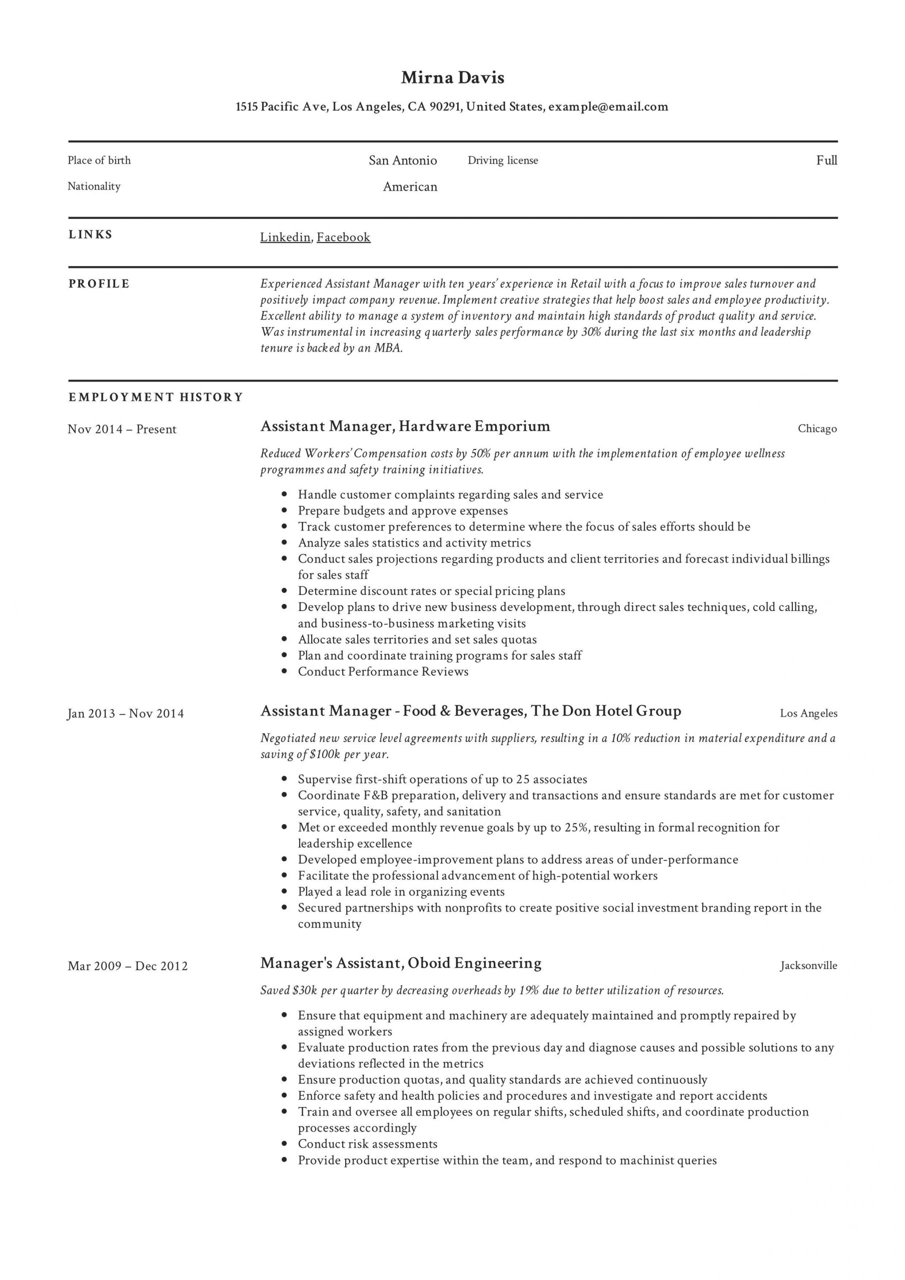 Resume Samples for Retail Store Jobs assistant Manager Resume Template Job Description Template …