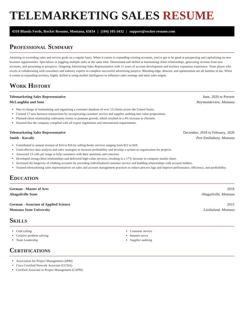 Resume Samples for Telemarketing Sales Representative Telemarketing Sales Representative Resume Help & Ideas Rocket Resume