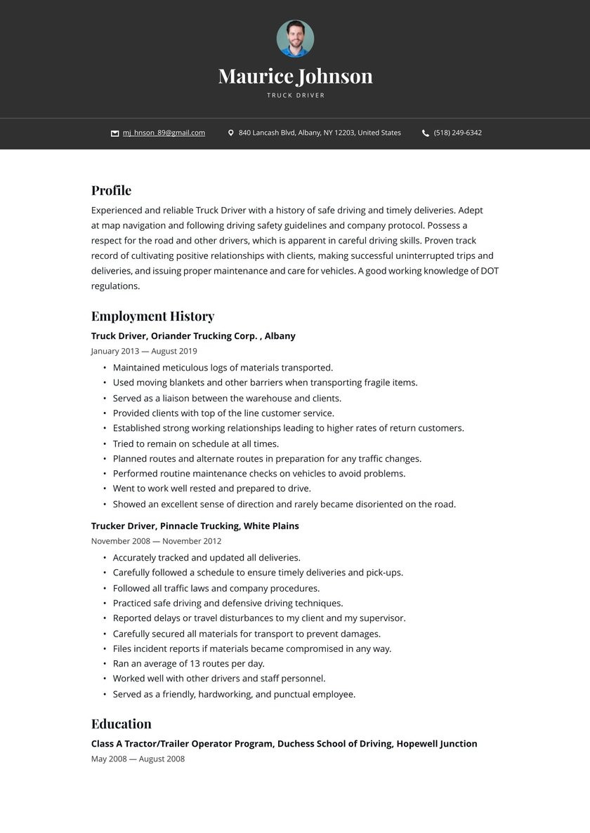 Resume Samples for Truck Drivers with An Objective Truck Driver Resume Examples & Writing Tips 2021 (free Guide)