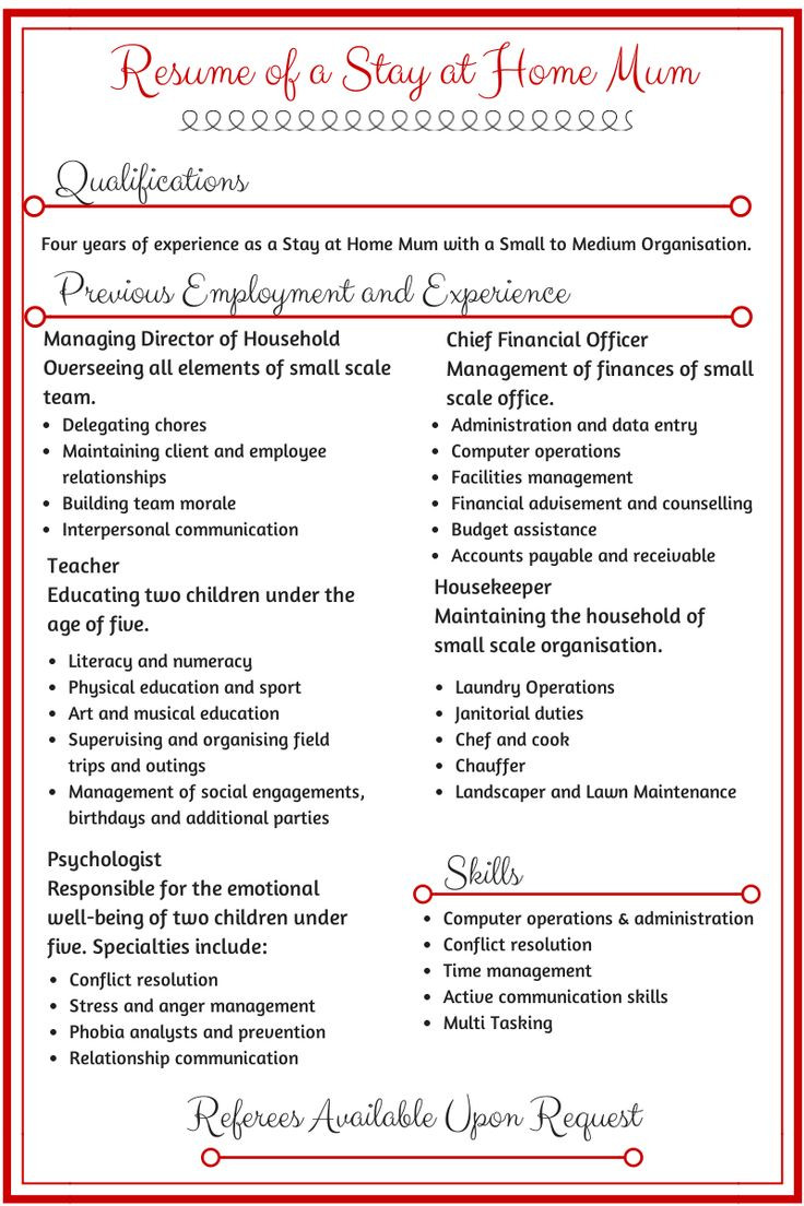 Resume Stay at Home Mom Returning to Work Sample Resume Of A Stay at Home Mum Resume Skills, Stay at Home, Sample …