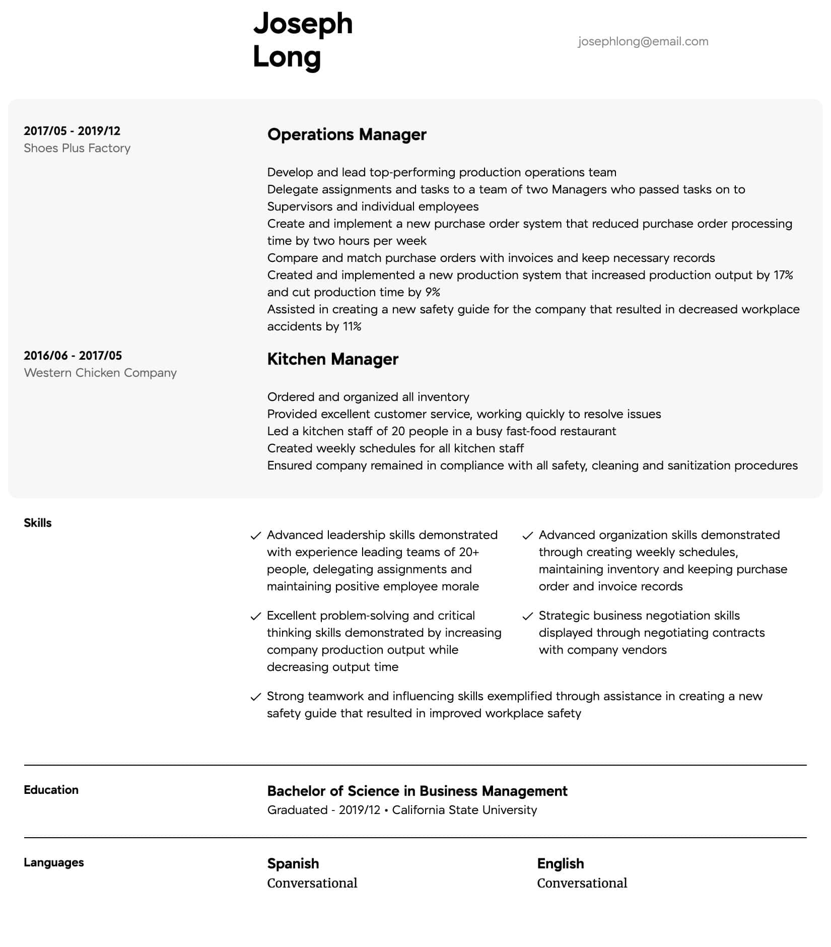 Resume Summary Sample for Operations Manager Operations Manager Resume Samples All Experience Levels Resume …