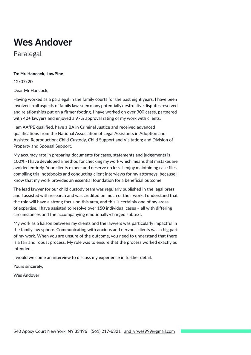 Sample Cover Letter for Paralegal Resume Paralegal Cover Letter Examples & Expert Tips [free] Â· Resume.io