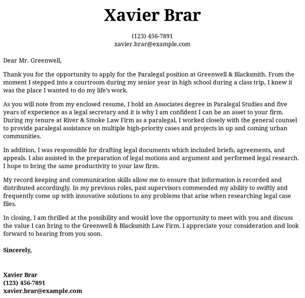 Sample Cover Letter for Paralegal Resume Paralegal Cover Letter Examples, Samples & Templates Resume.com