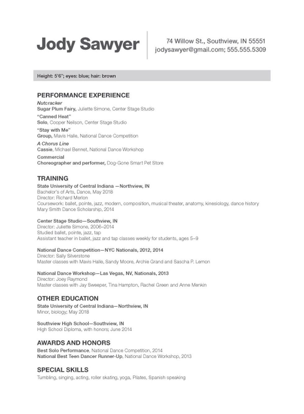 Sample Dance Resume for College Audition Sample Dance Resume Cover Letter Examples Actor Audition Beginner …