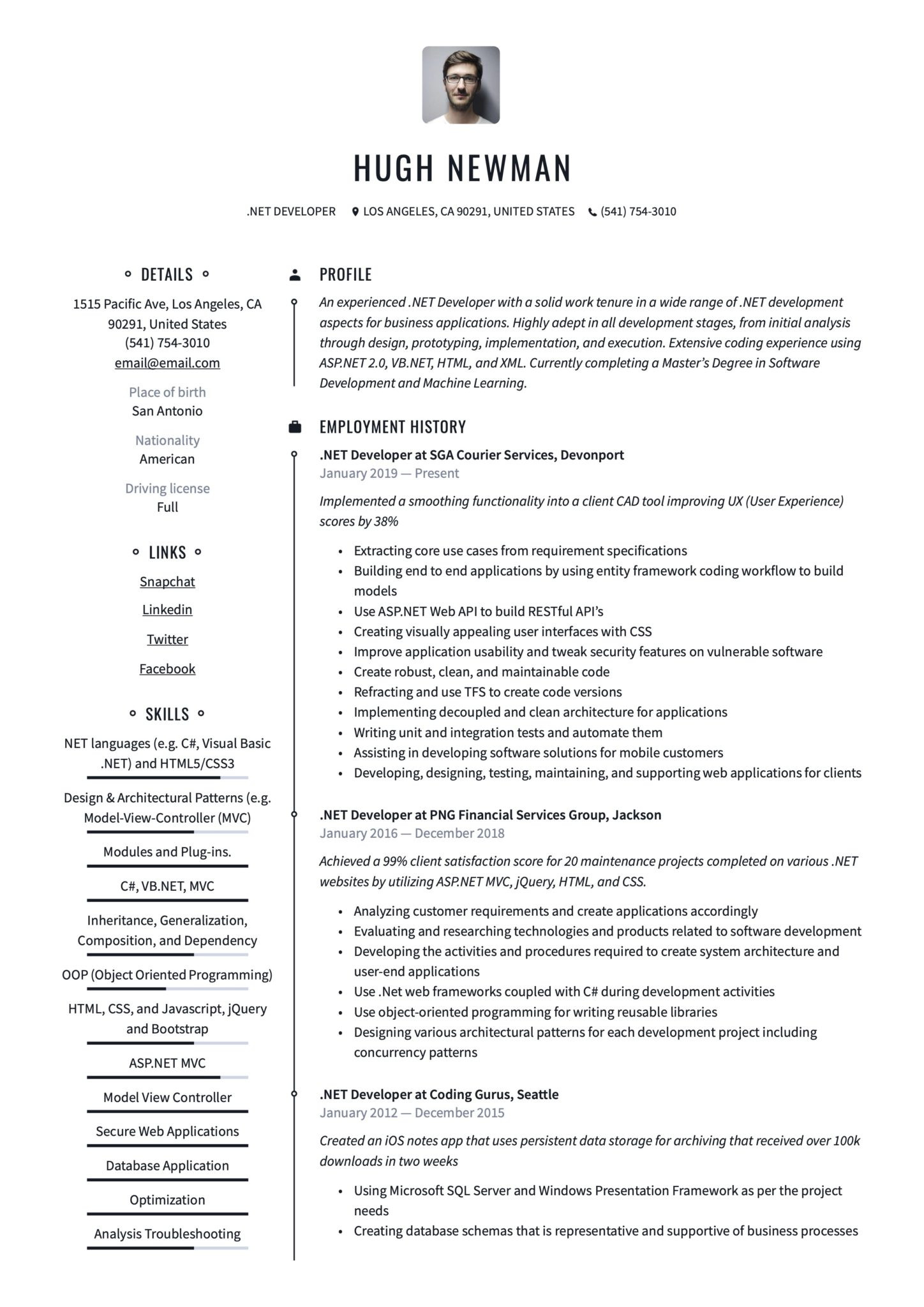 Sample Dot Net Resume for Experienced Net Developer Resume & Writing Guide  17 Templates