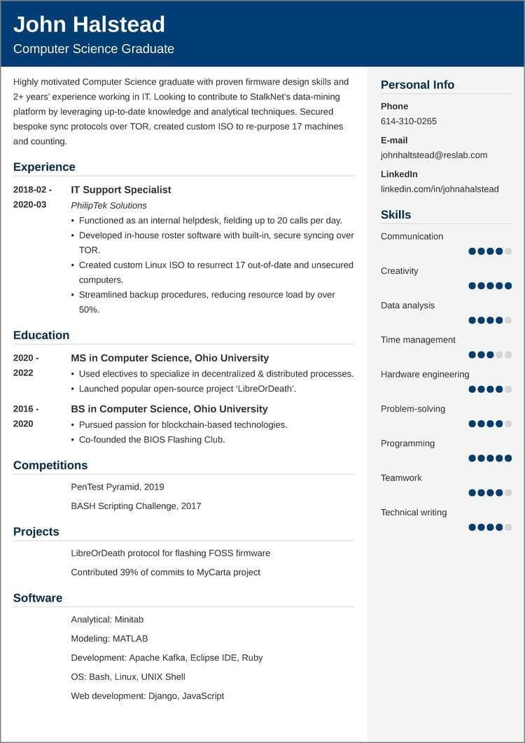Sample Internship Resume for Computer Science Computer Science Internship Resumeâsamples and 25lancarrezekiq Tips