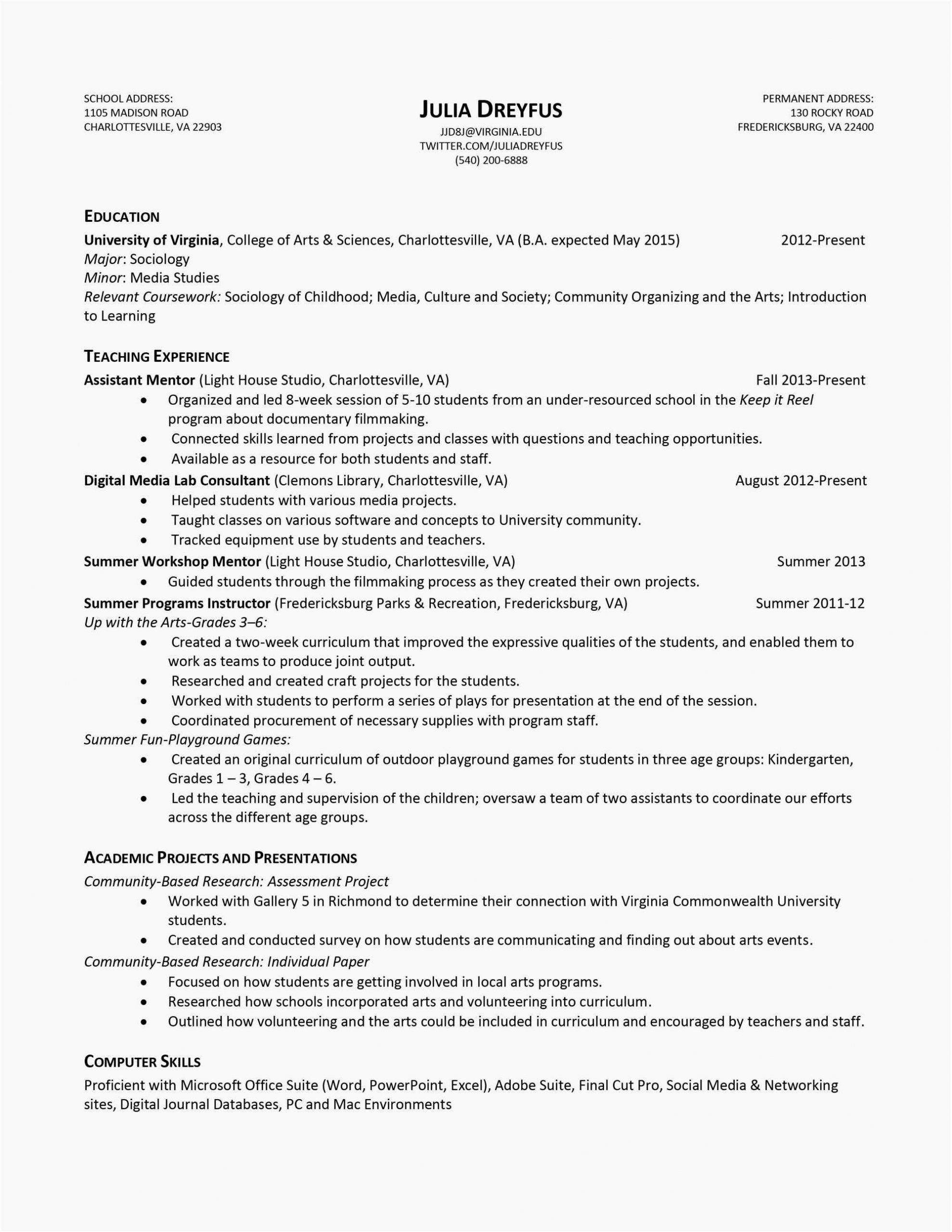 Sample Internship Resume for Computer Science Resume Samples for Computer Science Graduates – Good Resume Examples