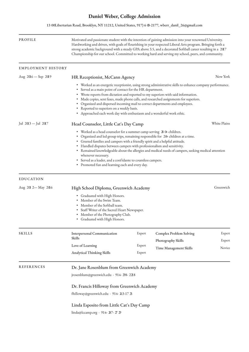 Sample Of A Resume for College Application College Admissions Resume Examples & Writing Tips 2021 (free Guide)