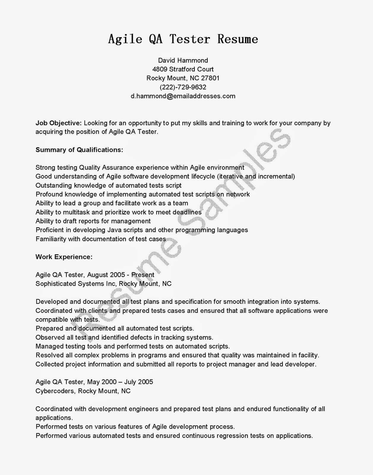 Sample Qa Resume with Agile Experience Agile software Tester Resume October 2021