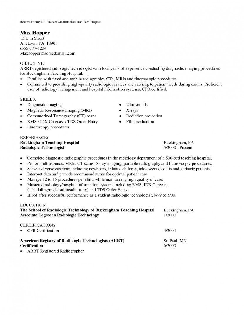 Sample Radiologic Technologist Resume with No Experience X Ray Technologist Resume Examples – Resume Templates Resume …