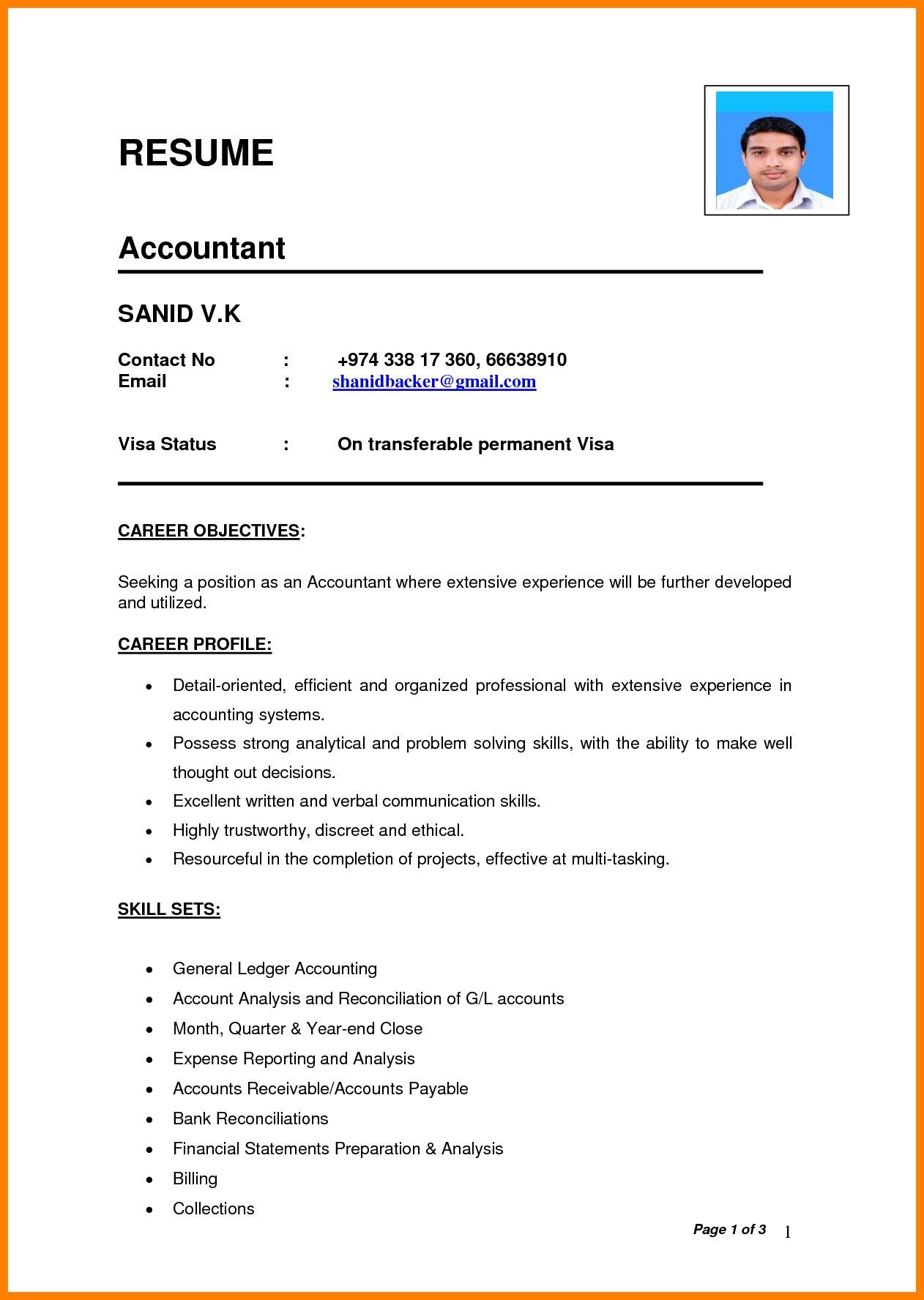 Sample Resume after Career Break India 7 Cv format Pdf Indian Style Resume Template Word, Accountant …