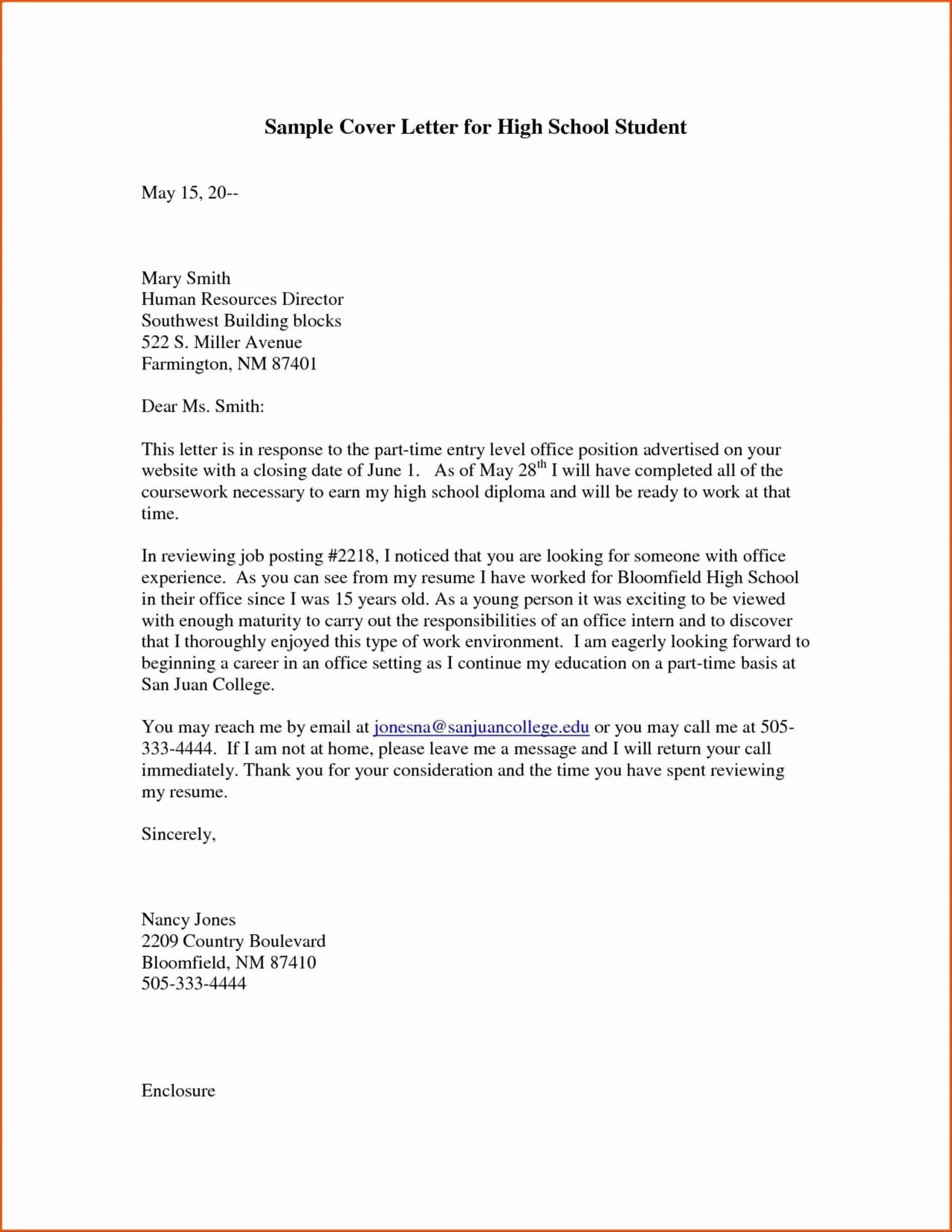 Sample Resume and Cover Letter for High School Students Get Our Image Of High School Cover Letter Template for Free …