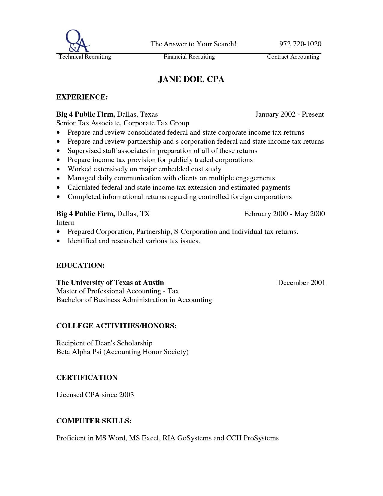 Sample Resume Big 4 Accounting Firm Big 4 Cv Template – Resume Examples Resume Examples, Cv Template …