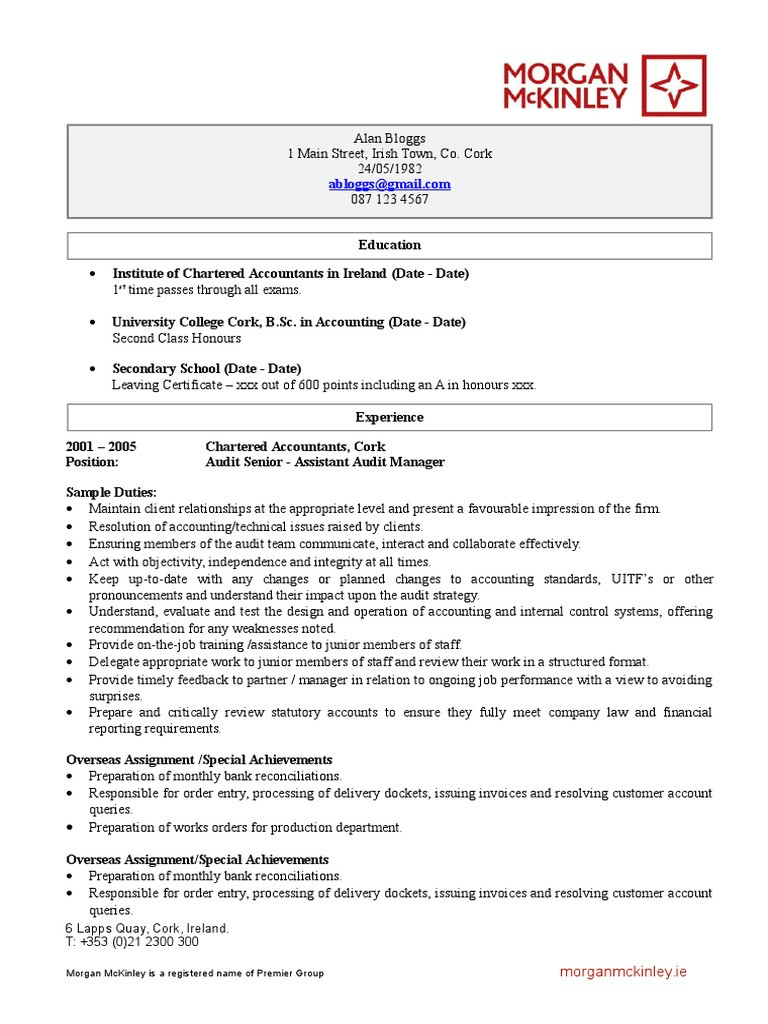 Sample Resume Big 4 Accounting Firm Big 4 Sample Cv Pdf Accountant Audit